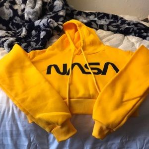 Yellow NASA crop top hoodie